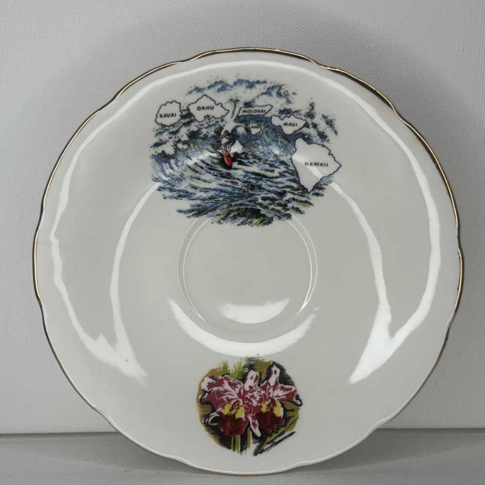 MIE Bone China Hawaii Souvenir Saucer Made in England 5in Round Gold Trim